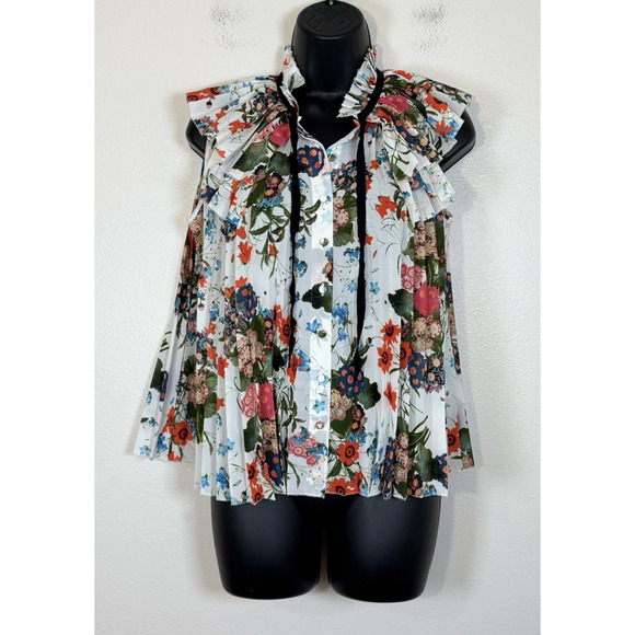 ERDEM x H&M Pleated A-Line Sleeveless Floral Top Victorian Romantic Coquette, 6 - Picture 3 of 9